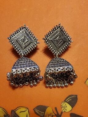 Handcrafted Silver-Tone Jhumka Earrings
